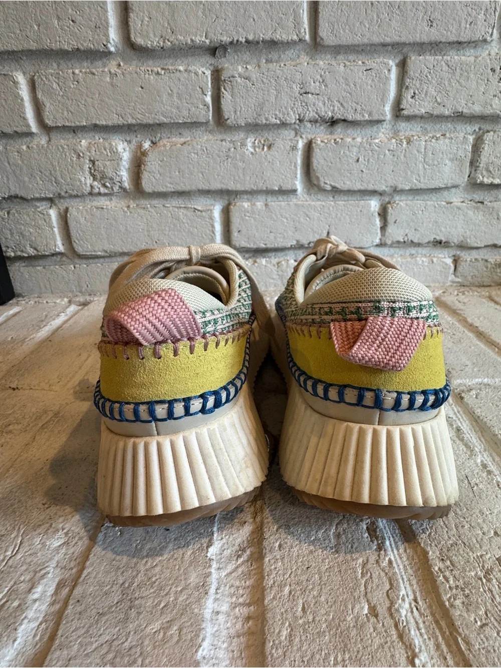 Dolce Vita Multicolor Platform Knit Lace-Up Sneakers - Cream Base
